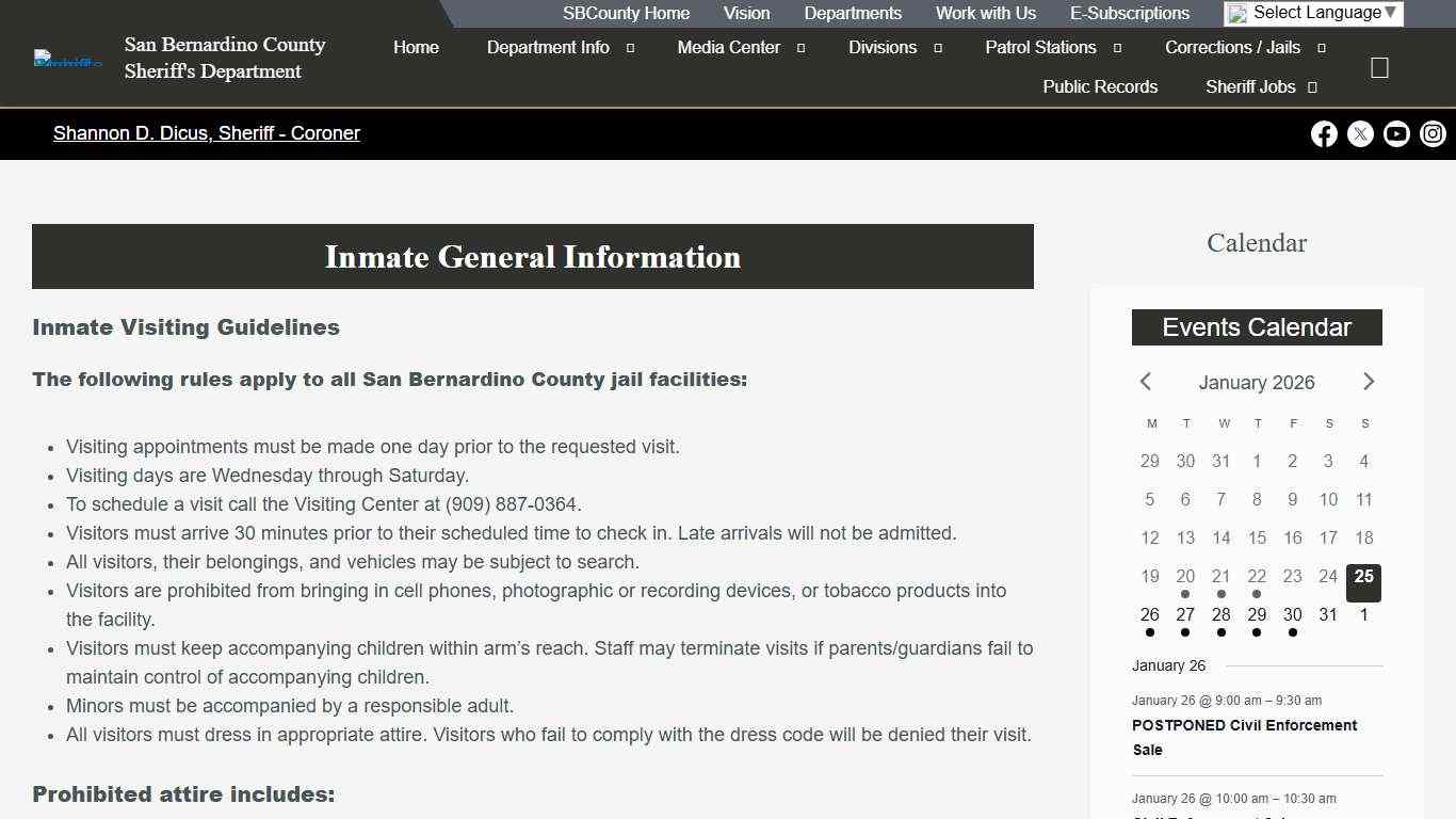 Inmate General Information – San Bernardino County Sheriff's Department